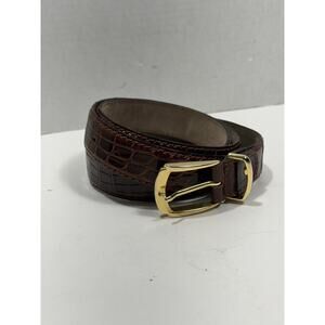 DAVANZATI Brown Burgundy Genuine ALLIGATOR Solid Brass BUCKLE BELT sz 44 ITALY